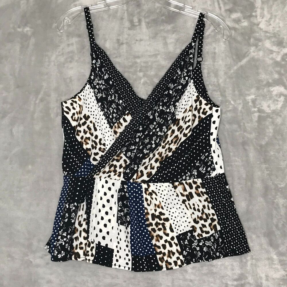 CAbi Mixed Print Crossover Tank Womens 4 Peplum V Neck Adjustable Straps - Picture 1 of 11